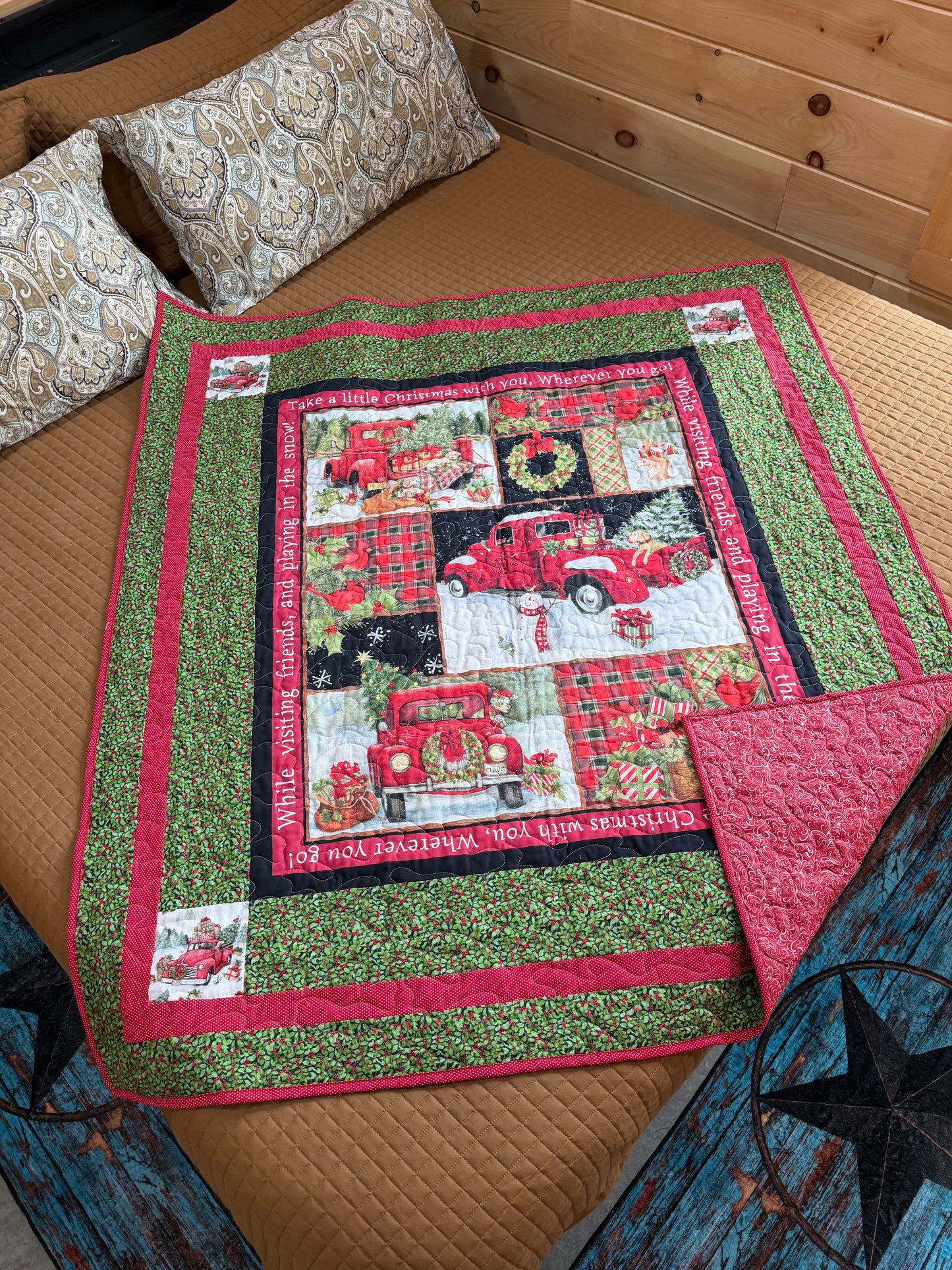 Quilt. Christmas. Vintage Red Truck Collage. Take a Little Christmas with You.