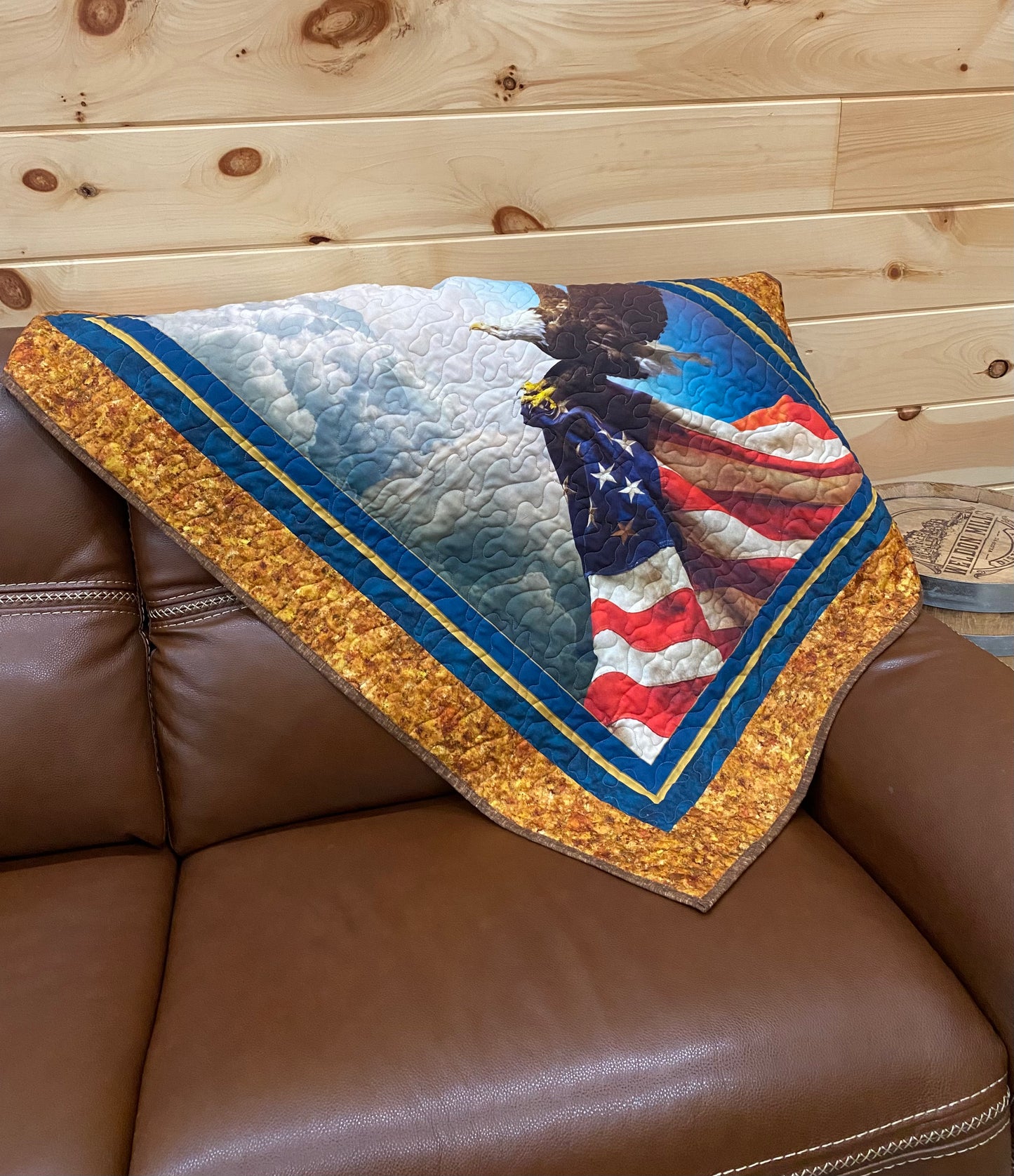 Quilted Wall Hanging. Flight of Freedom. Eagle with American Flag. Bald Eagle.