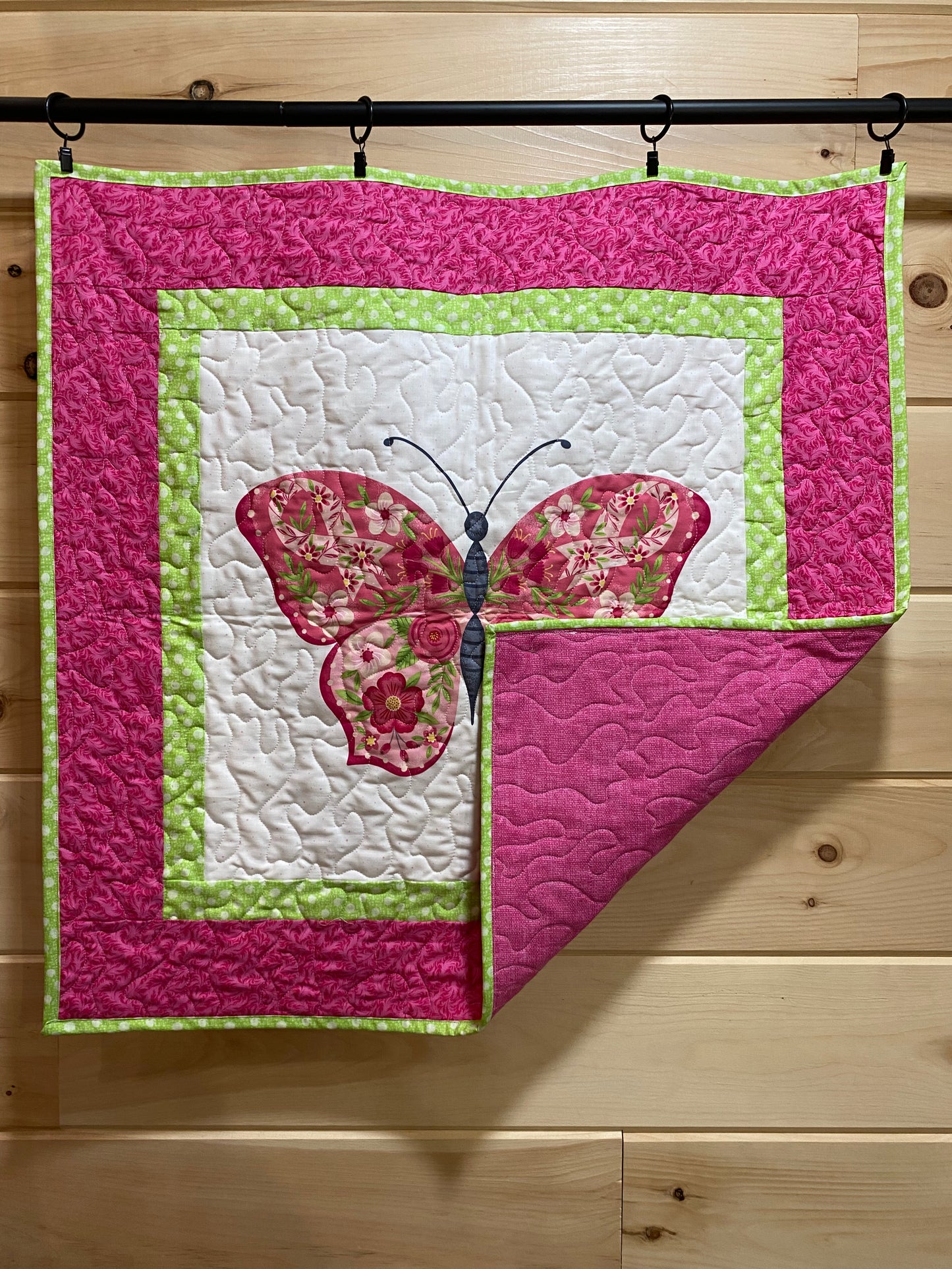Quilt. Strength in Pink Butterfly Wall Hanging, Table Topper, Breast Cancer Survivor.