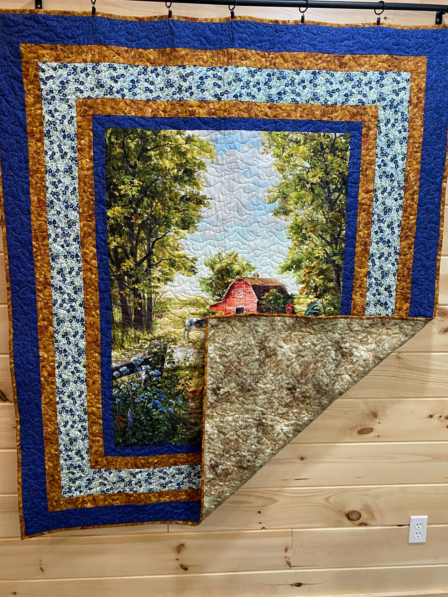 Quilt. Red Barn with Farm Animals and Flowers. Throw. Wall Hanging. Lap Quilt.