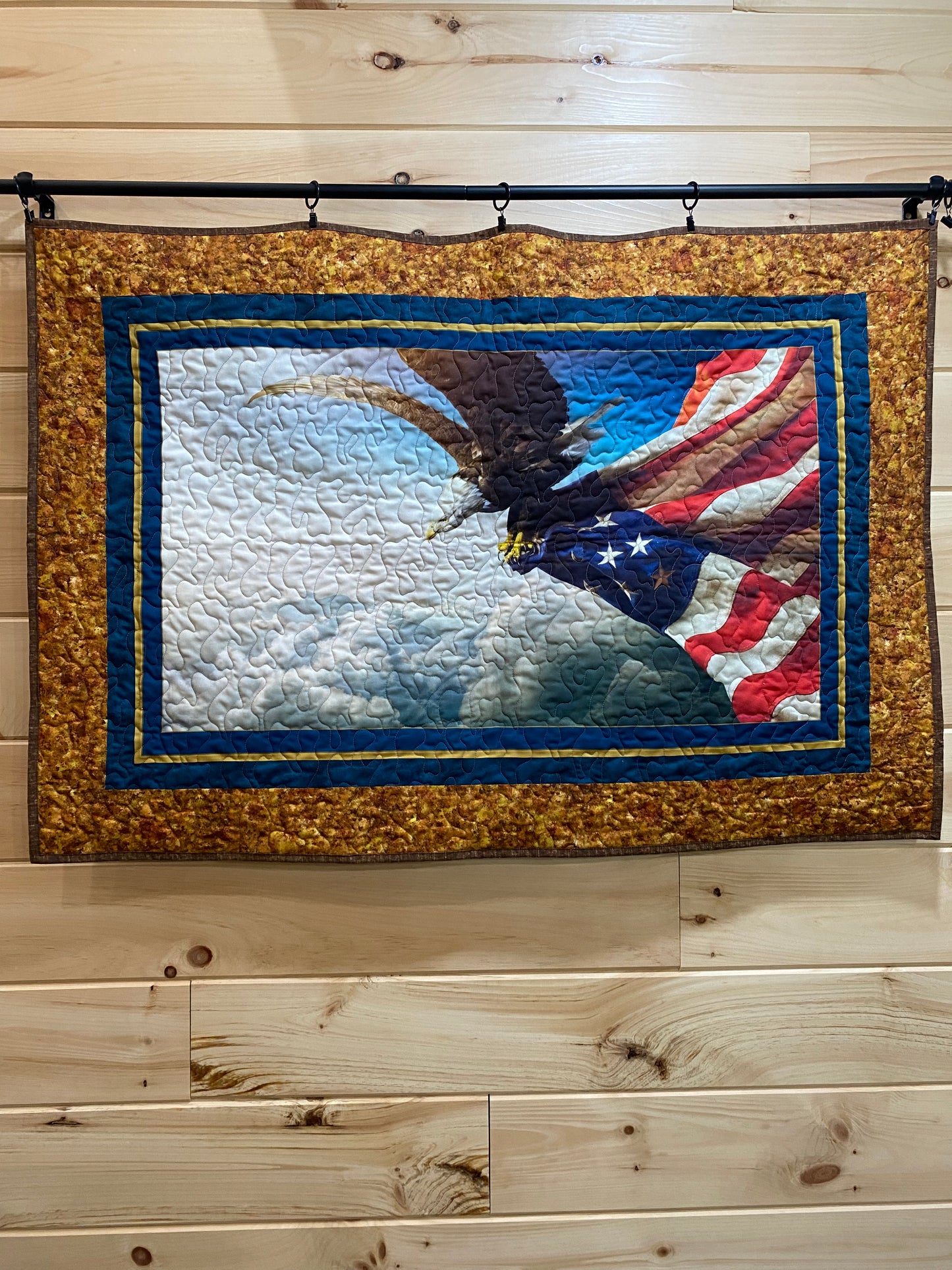 Quilted Wall Hanging. Flight of Freedom. Eagle with American Flag. Bald Eagle.