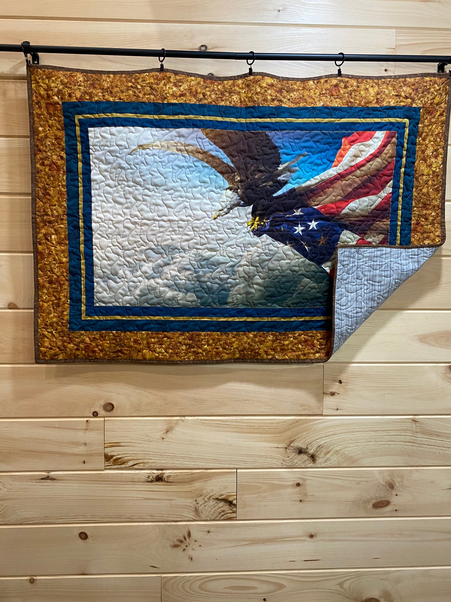 Quilted Wall Hanging. Flight of Freedom. Eagle with American Flag. Bald Eagle.
