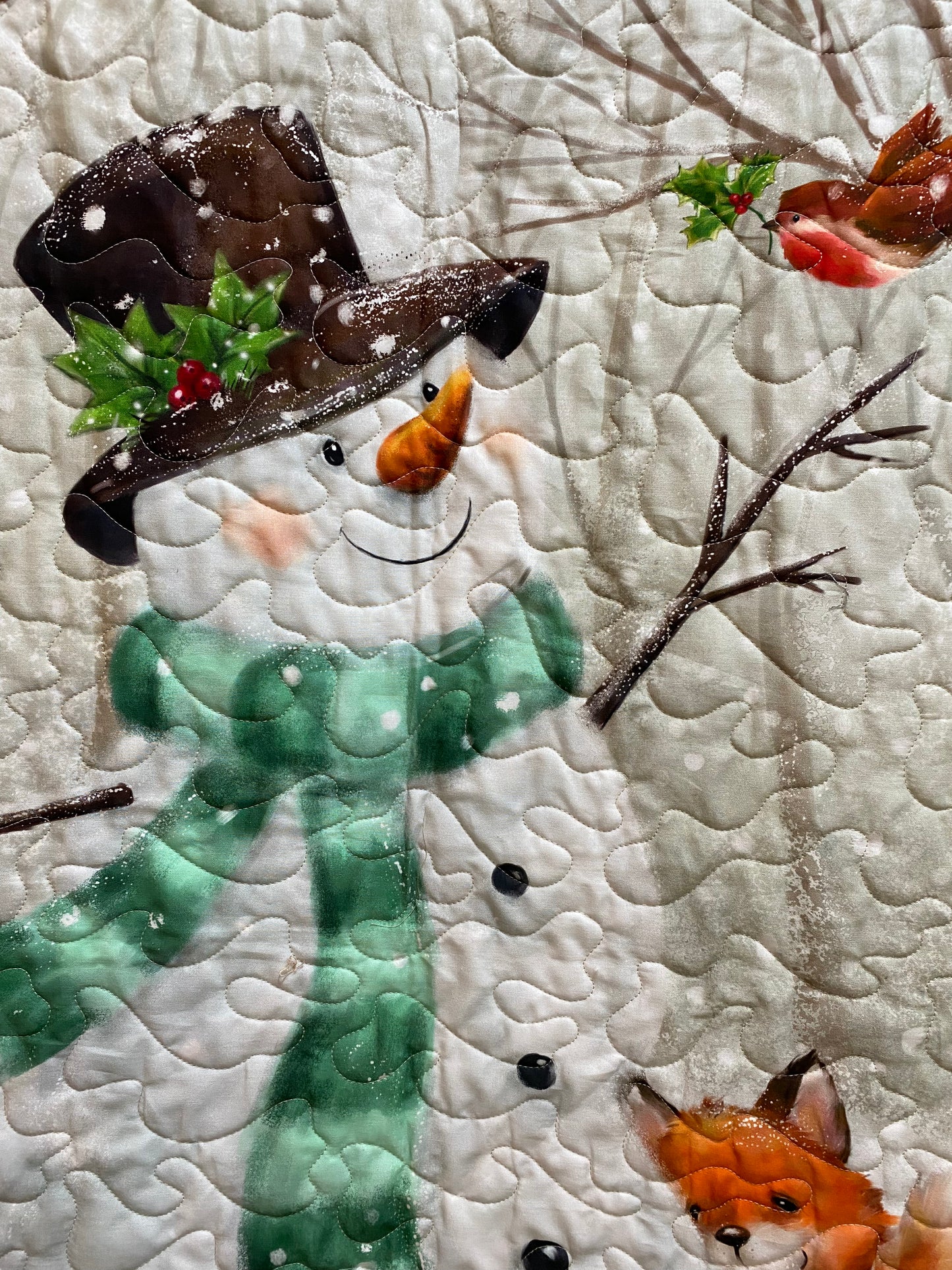 Quilt. Snowman with Forest Friends.