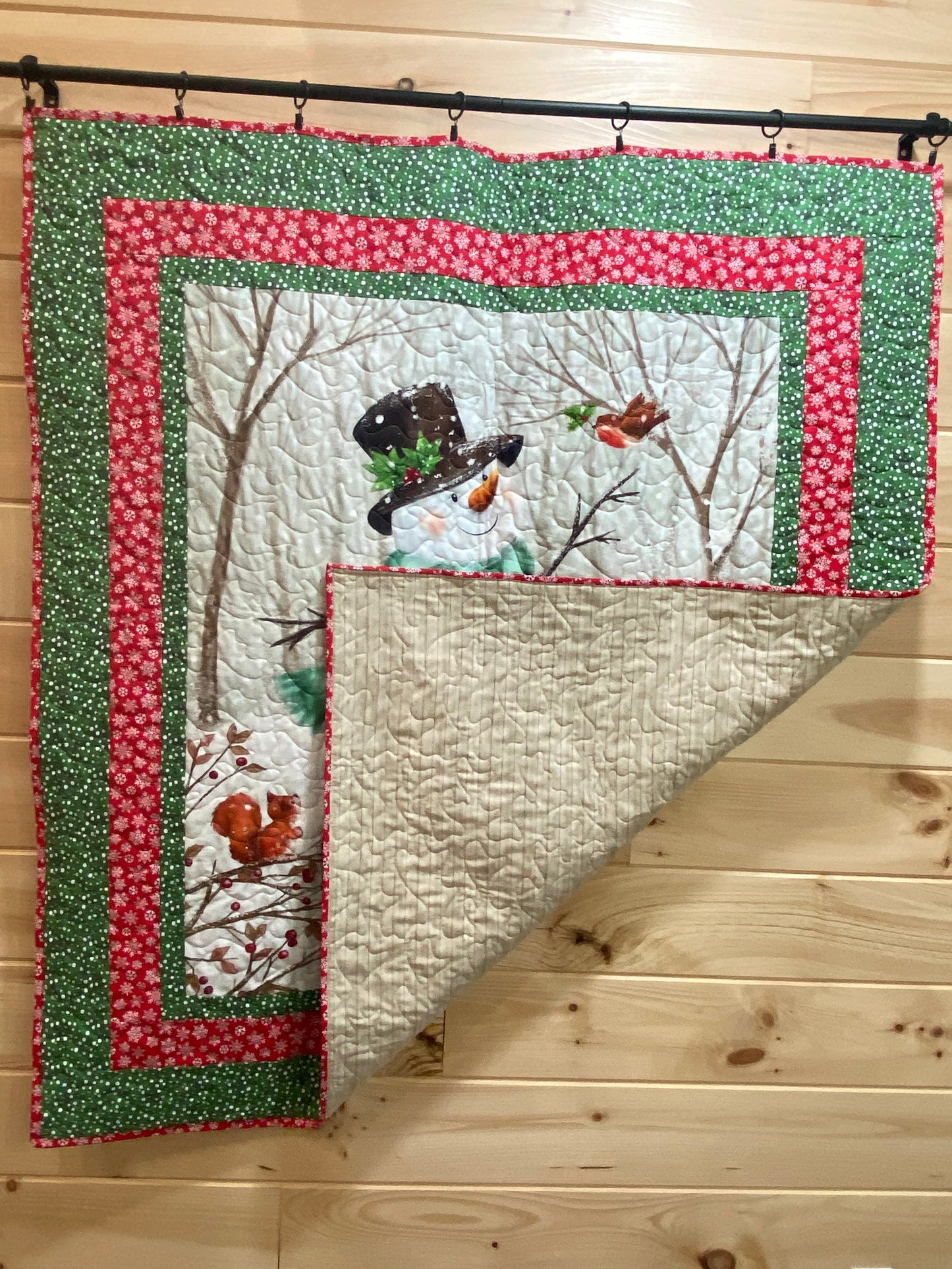Quilt. Snowman with Forest Friends.