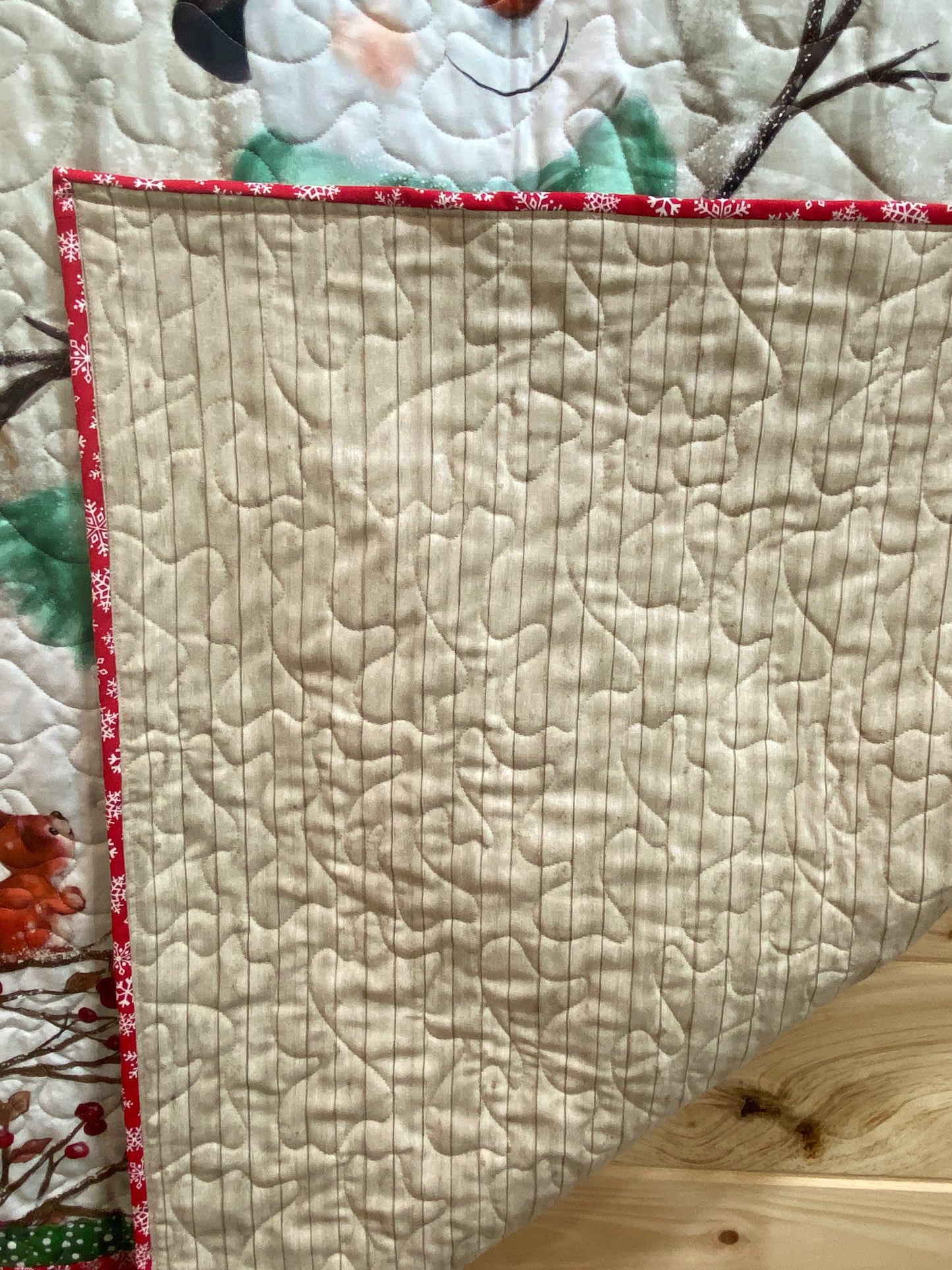 Quilt. Snowman with Forest Friends.