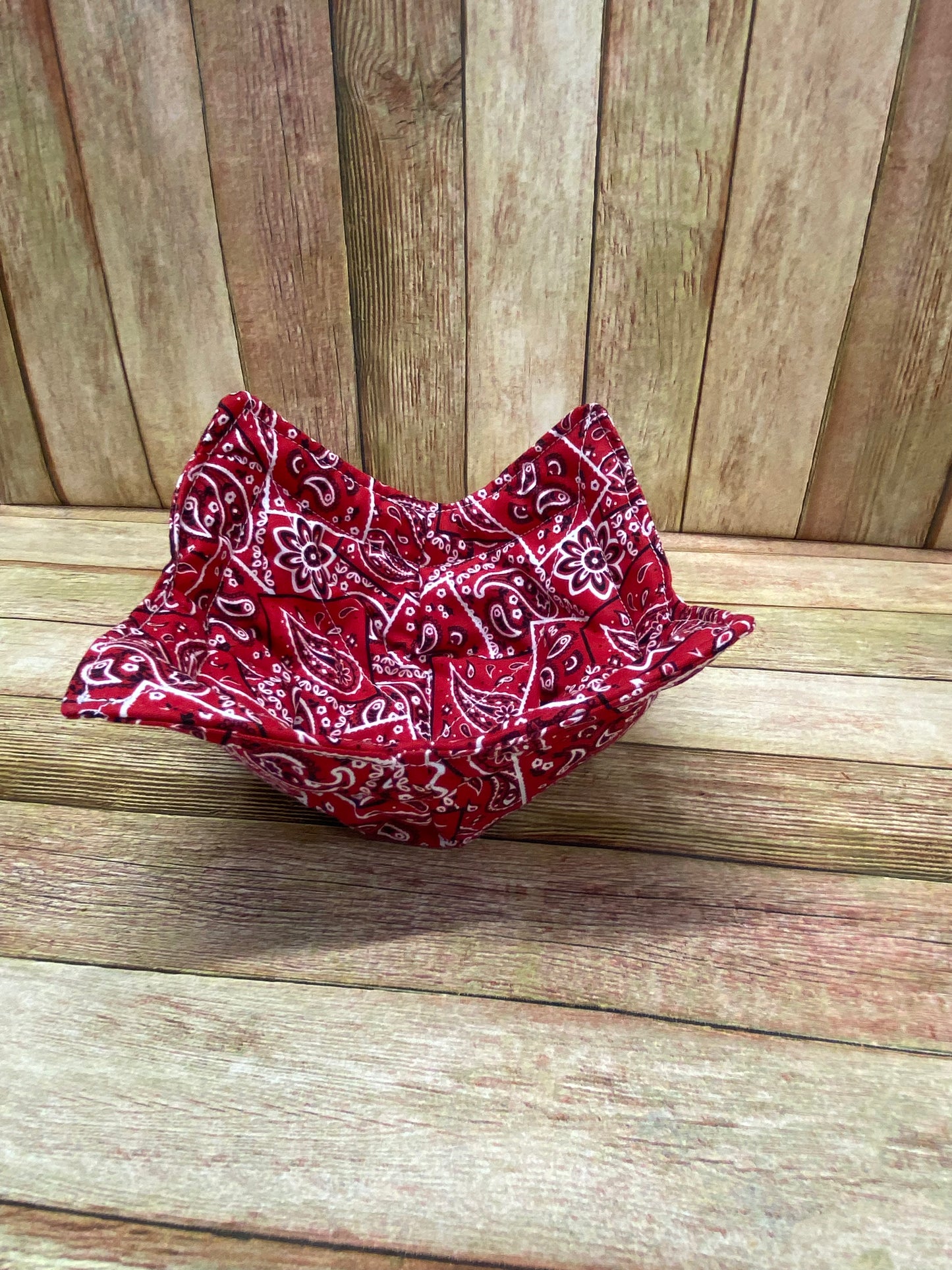Bowl Cozy. Red Bandana Print.