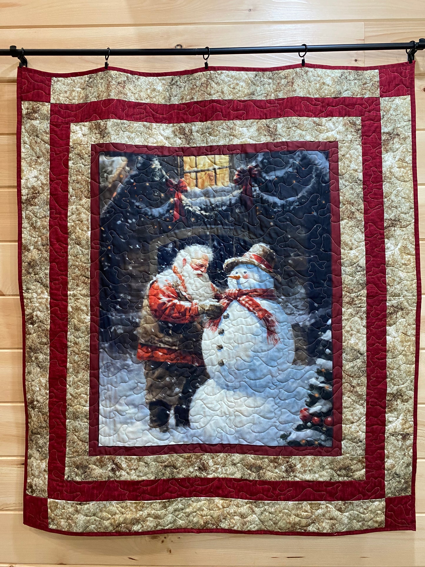 Quilt. Santa and His Snowman.