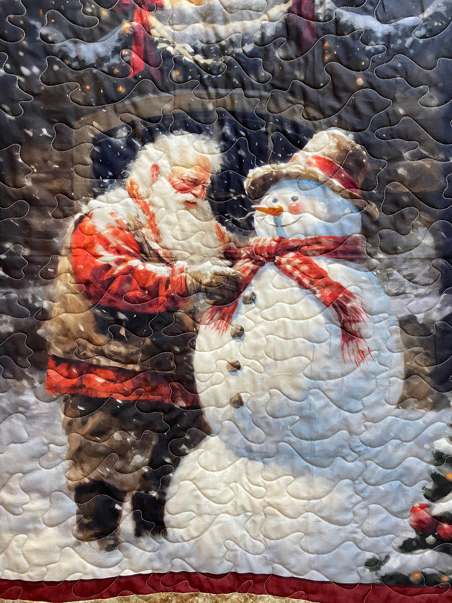 Quilt. Santa and His Snowman.