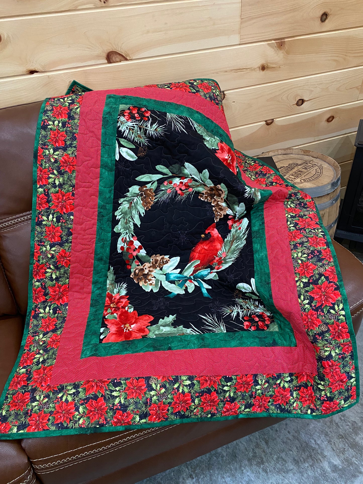 Quilt. Cardinal in Wreath. Cardinal Celebration.