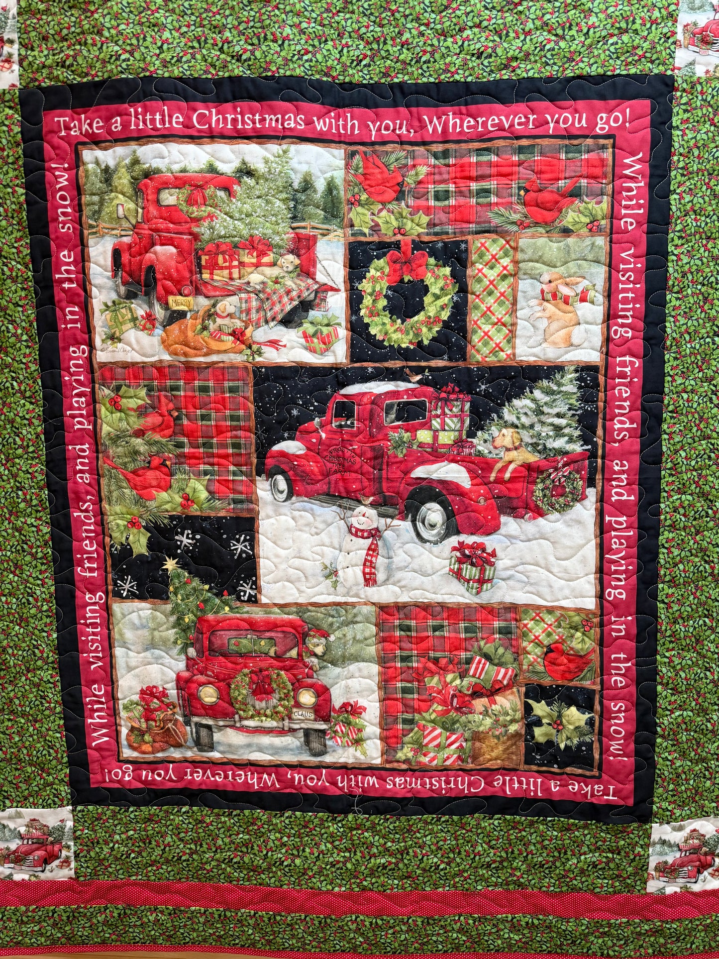 Quilt. Christmas. Vintage Red Truck Collage. Take a Little Christmas with You.