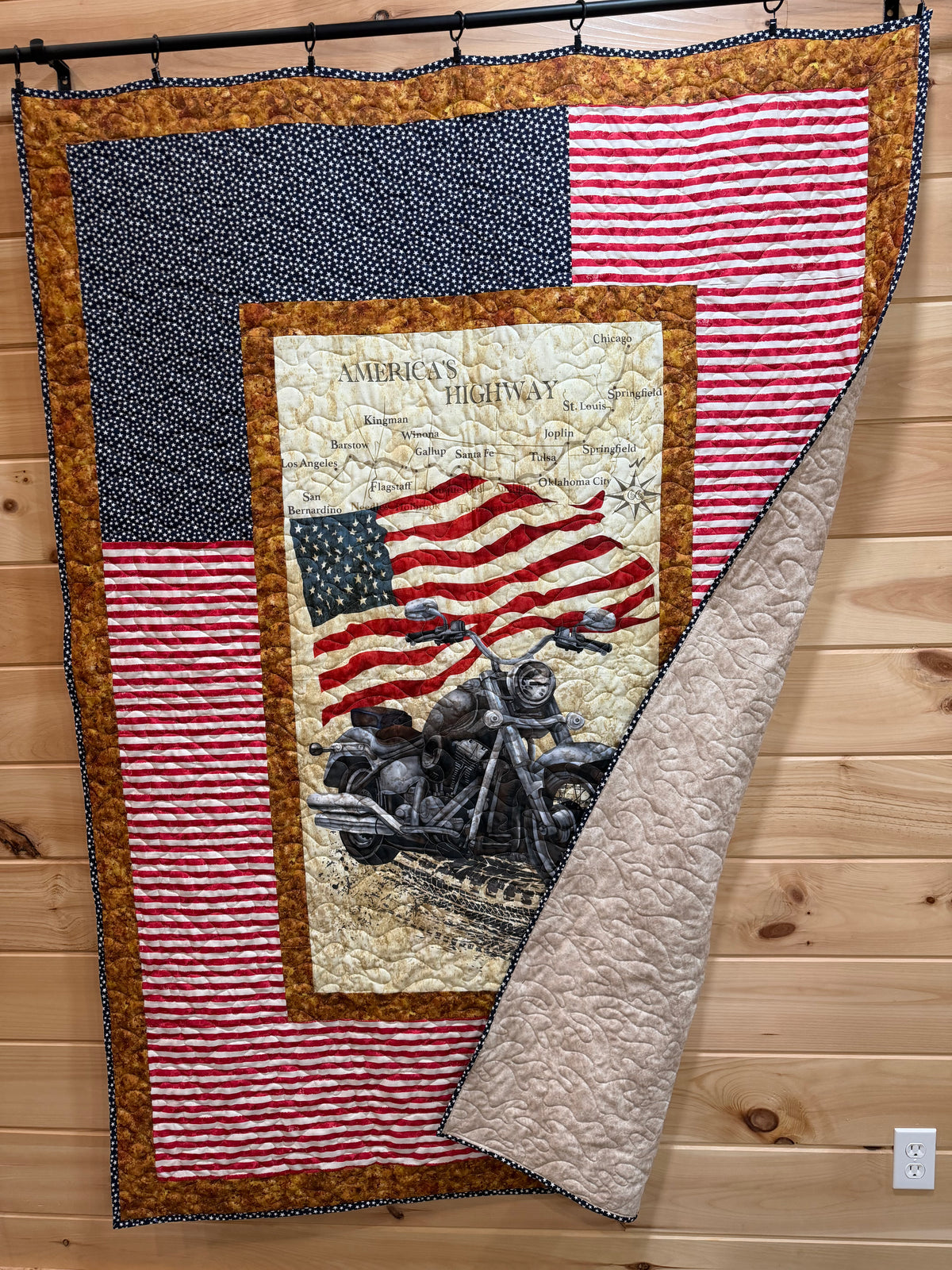 Quilt. Open Road Vintage Motorcycle. Route 66.