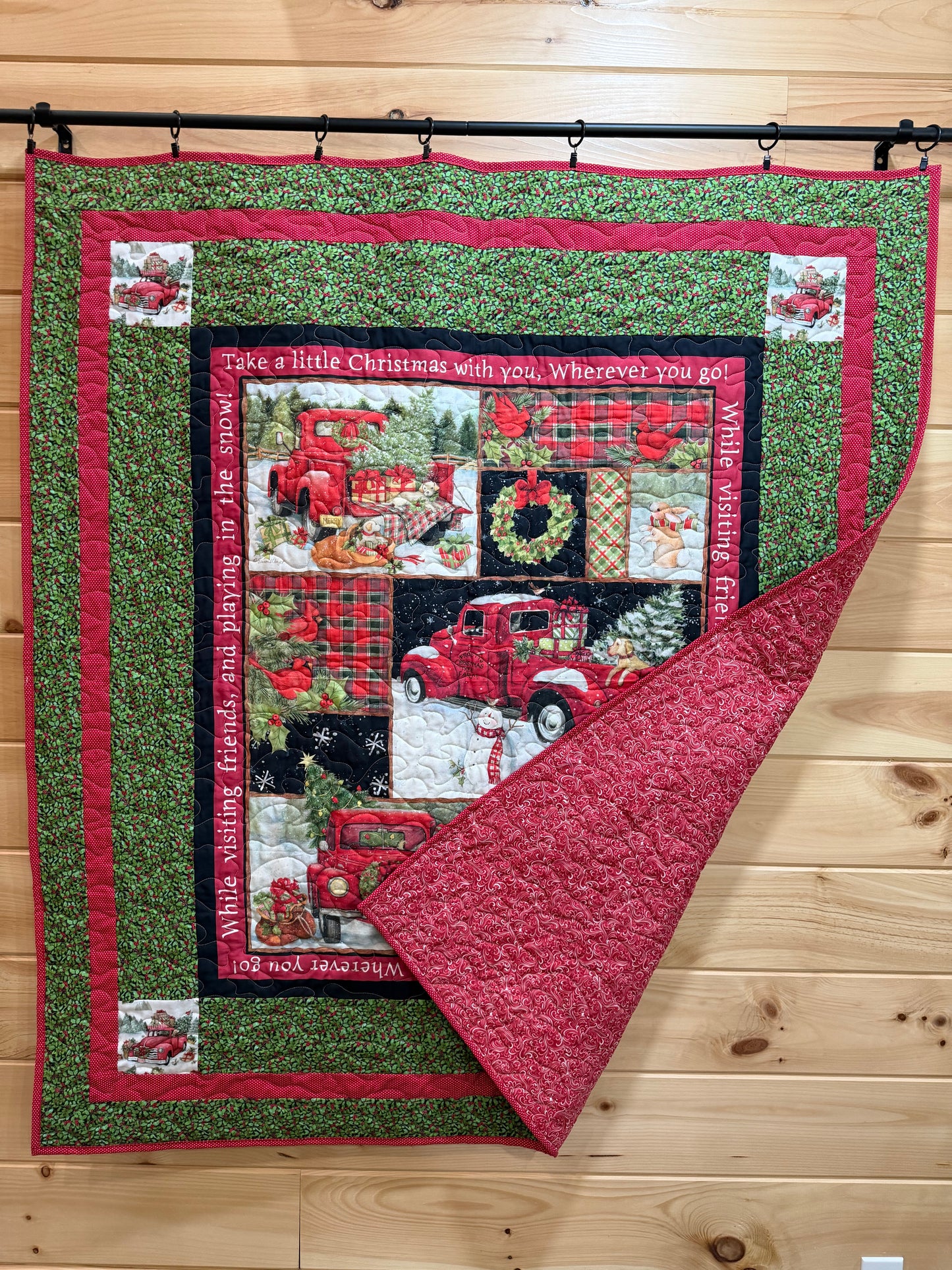 Quilt. Christmas. Vintage Red Truck Collage. Take a Little Christmas with You.