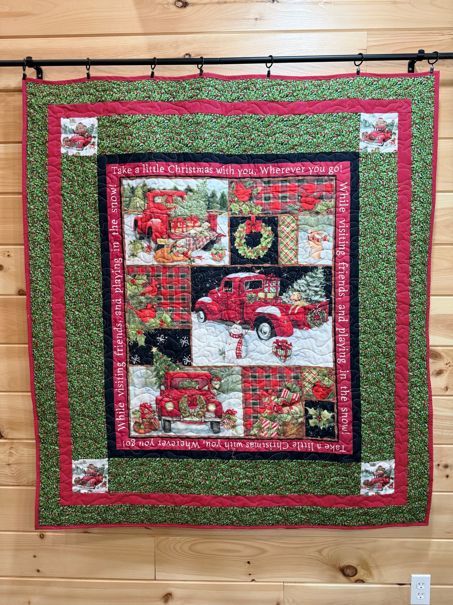 Quilt. Christmas. Vintage Red Truck Collage. Take a Little Christmas with You.