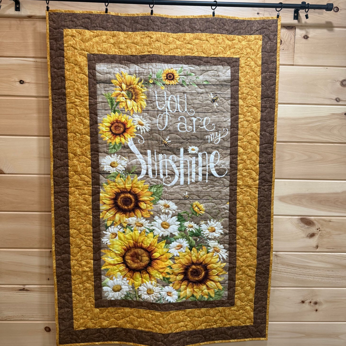 Quilt. Wall Hanging. You Are My Sunshine. Brown and Yellow.