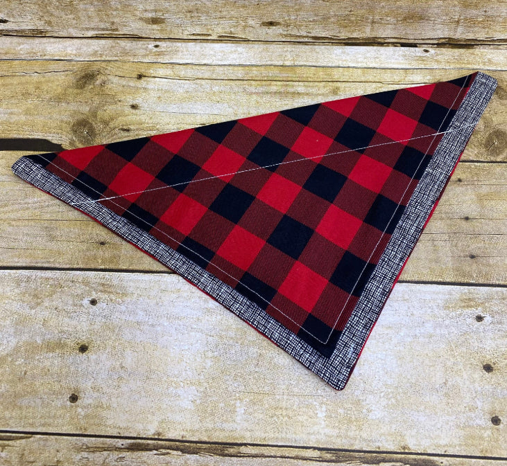 Pet Bandana. Over the Collar. Red/Black Buffalo Plaid.