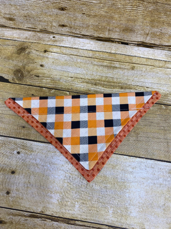 Pet Bandana. Over the Collar. Orange and Black Plaid. Fall. Autumn. Halloween.