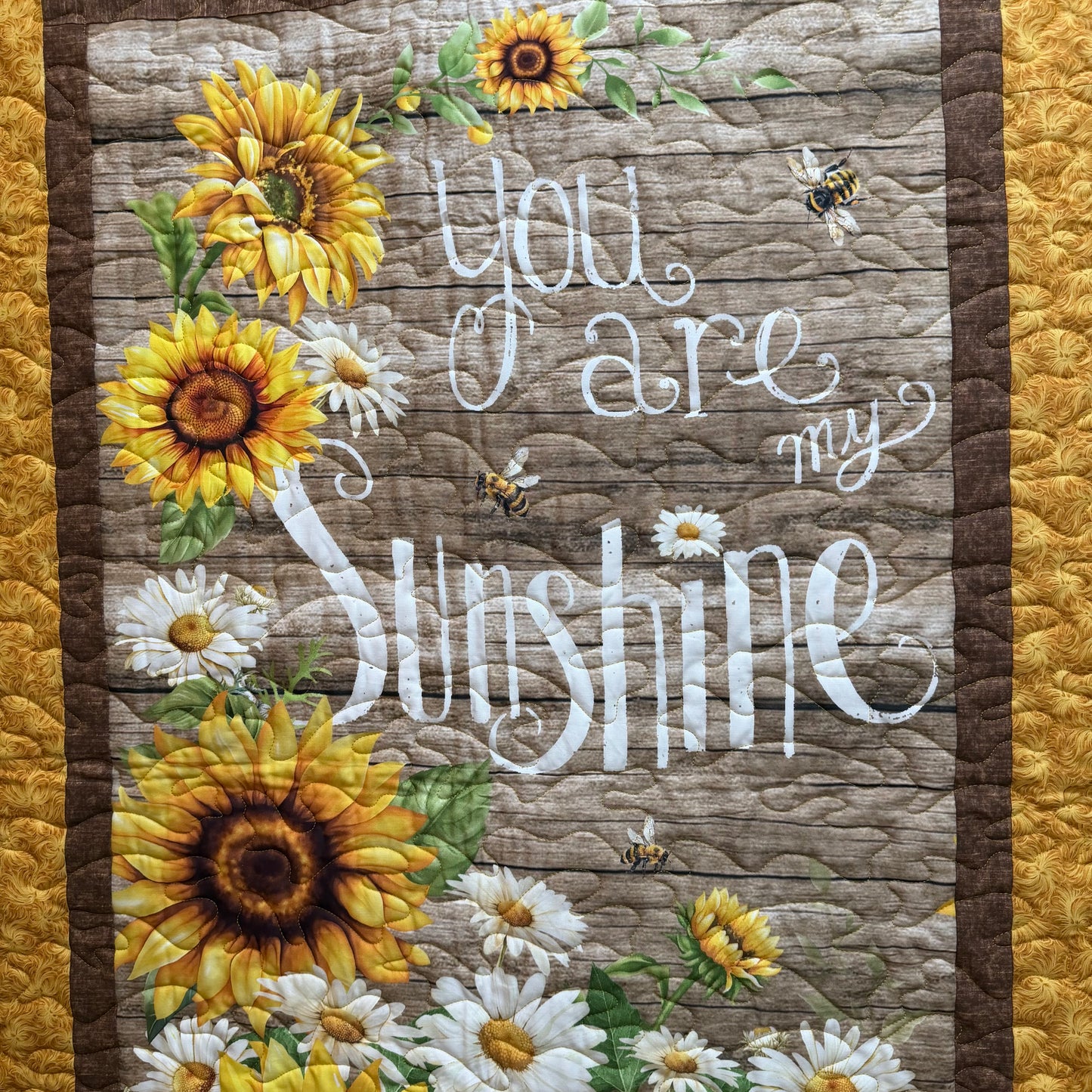 Quilt. Wall Hanging. You Are My Sunshine. Brown and Yellow.