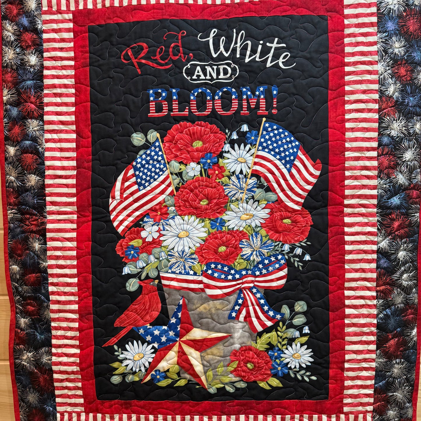 Quilt. Patriotic. Red, White and Bloom.