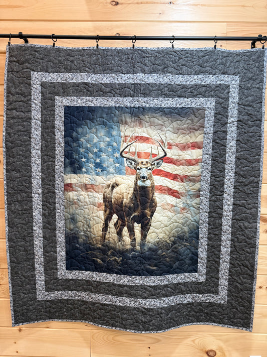 Quilt. Patriotic Deer with Flag.