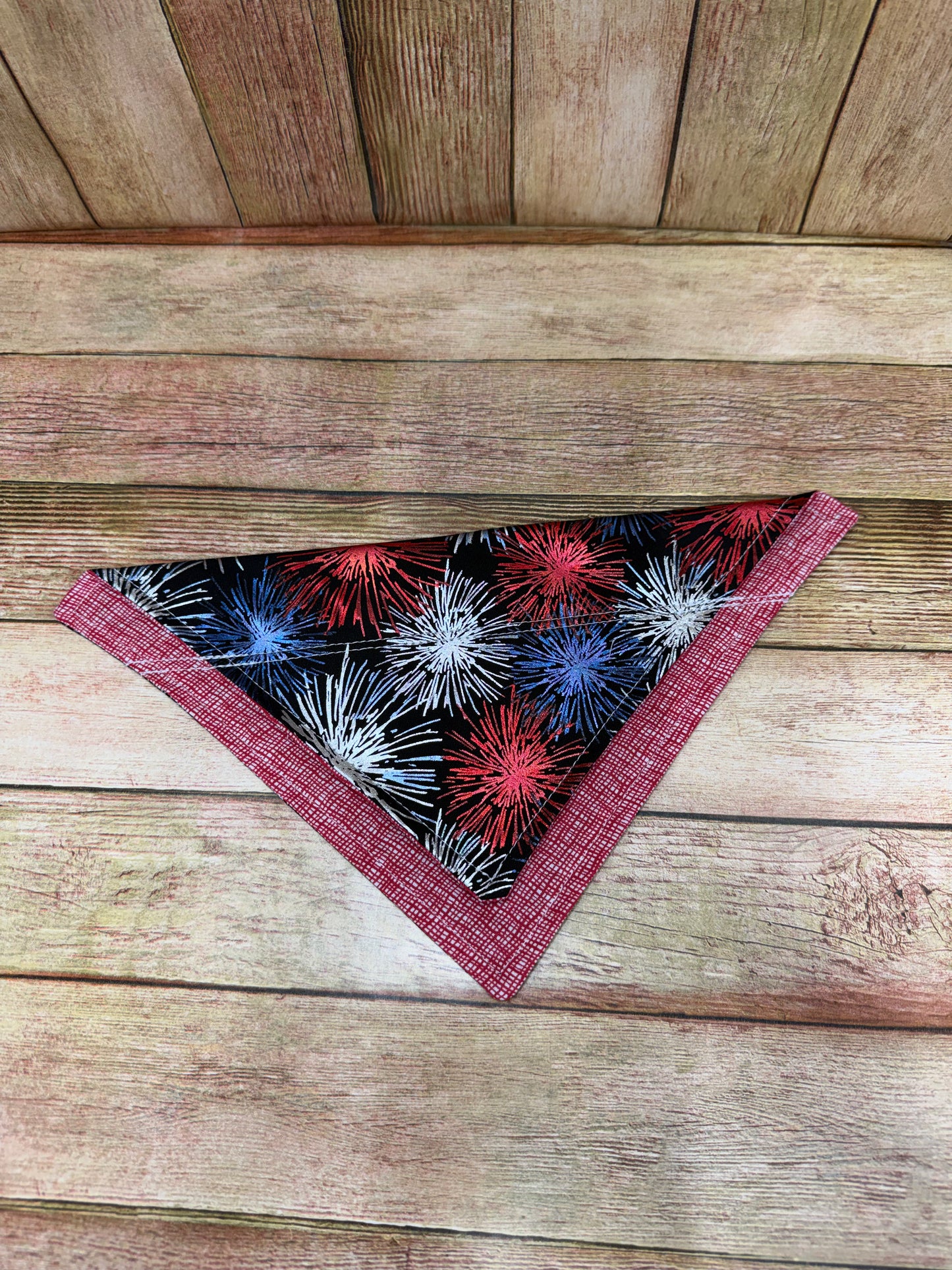 Pet Bandana. Patriotic.  Navy with Exploding Fireworks.