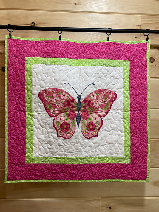 Quilt. Strength in Pink Butterfly Wall Hanging, Table Topper, Breast Cancer Survivor.