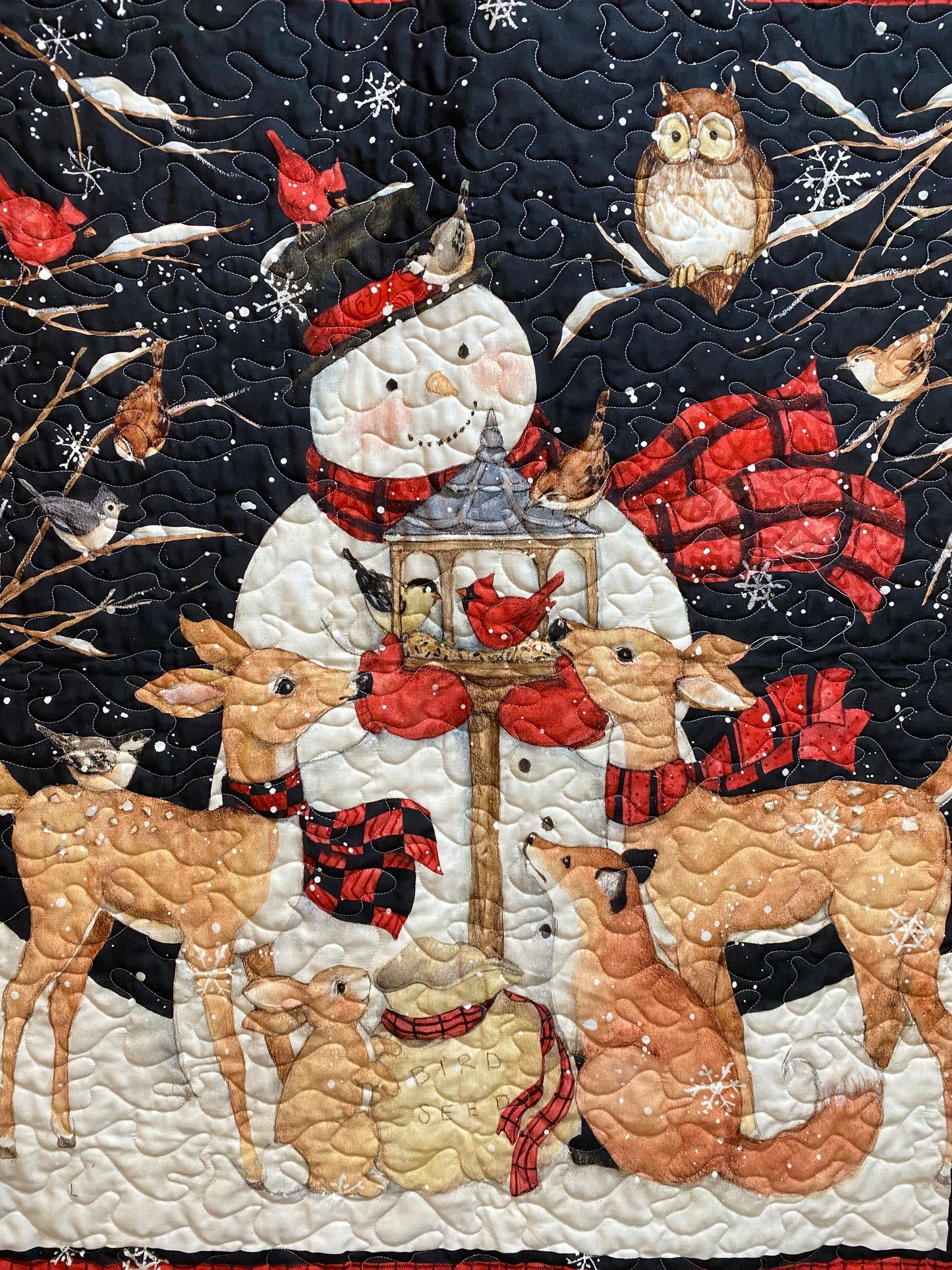 Quilt. Snowman and Wildlife.