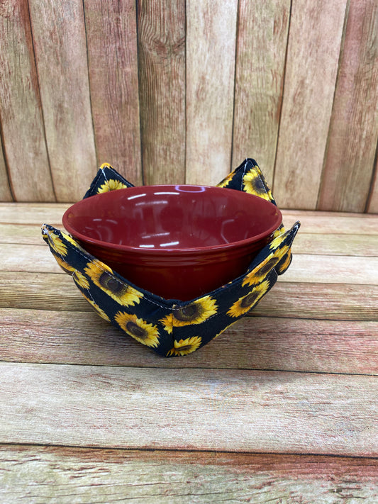 Bowl Cozy. Sunflowers with Black Background.