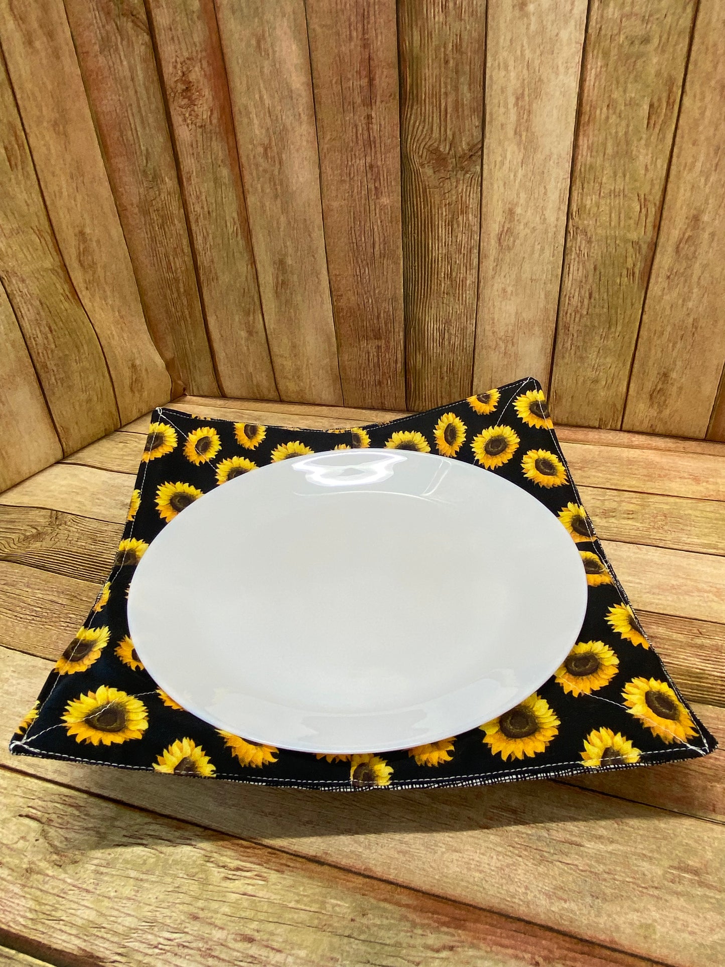 Plate Cozy. Sunflowers with Black Background.