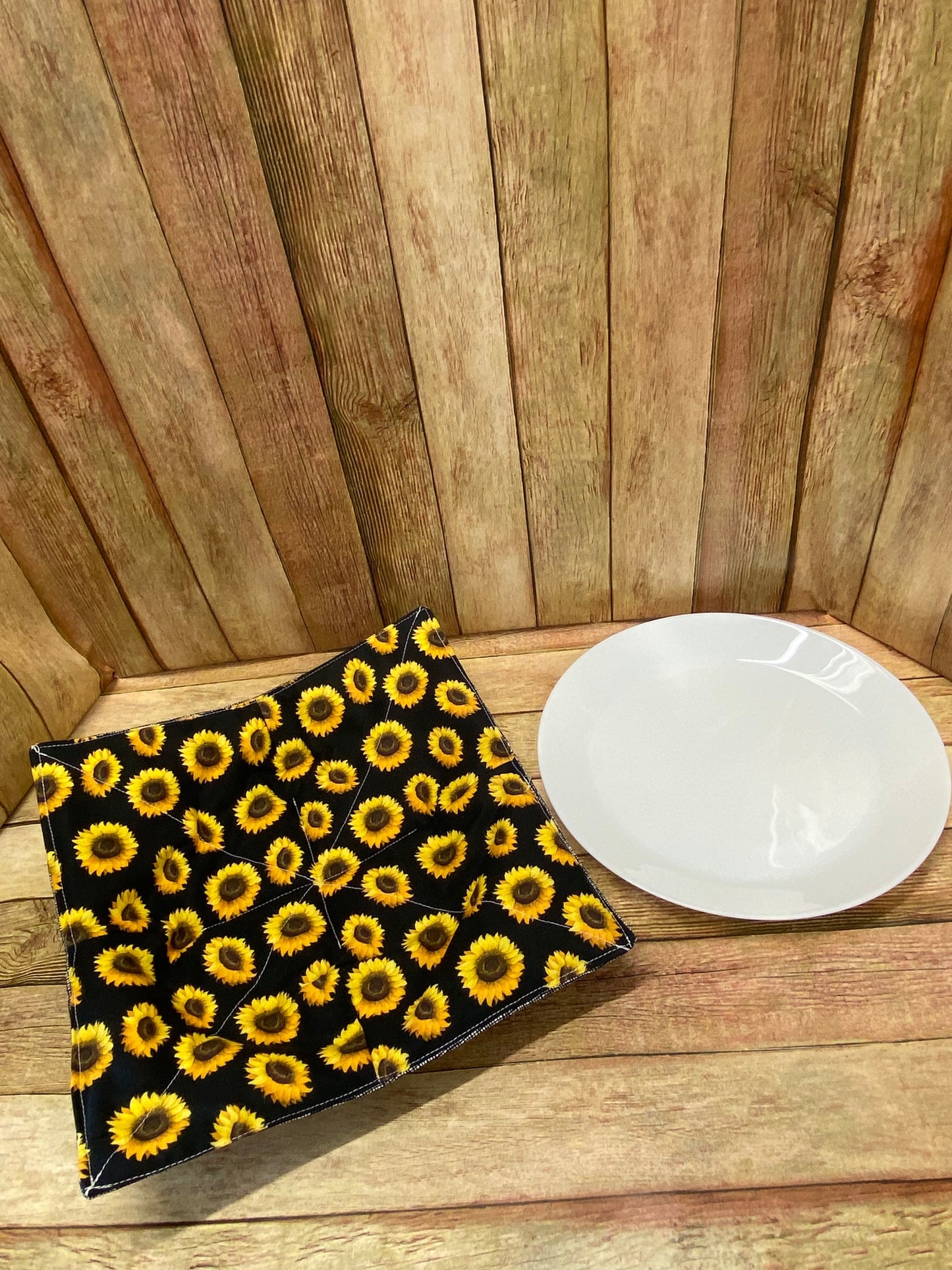 Plate Cozy. Sunflowers with Black Background.