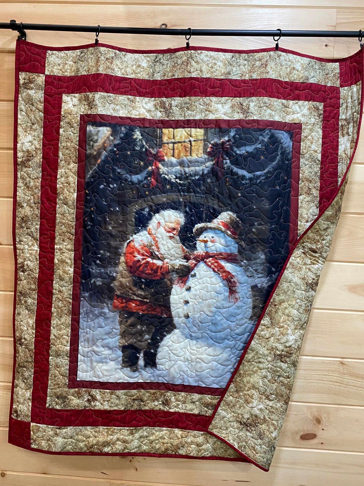 Quilt. Santa and His Snowman.