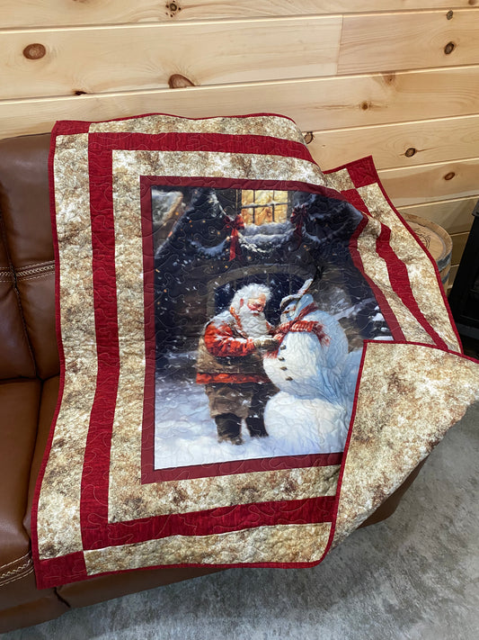 Quilt. Santa and His Snowman.