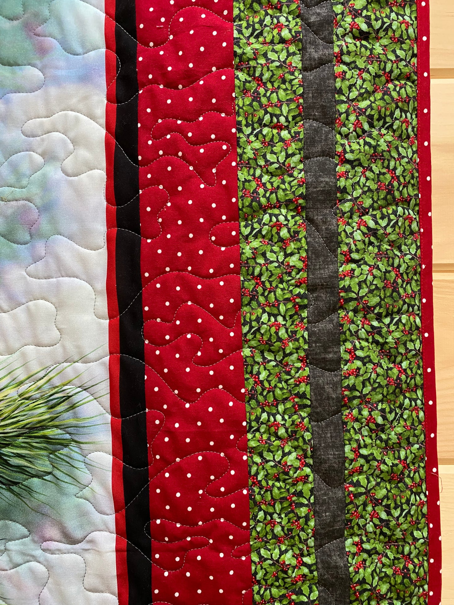Quilt. Cardinals and Chickadee on a Tree Branch