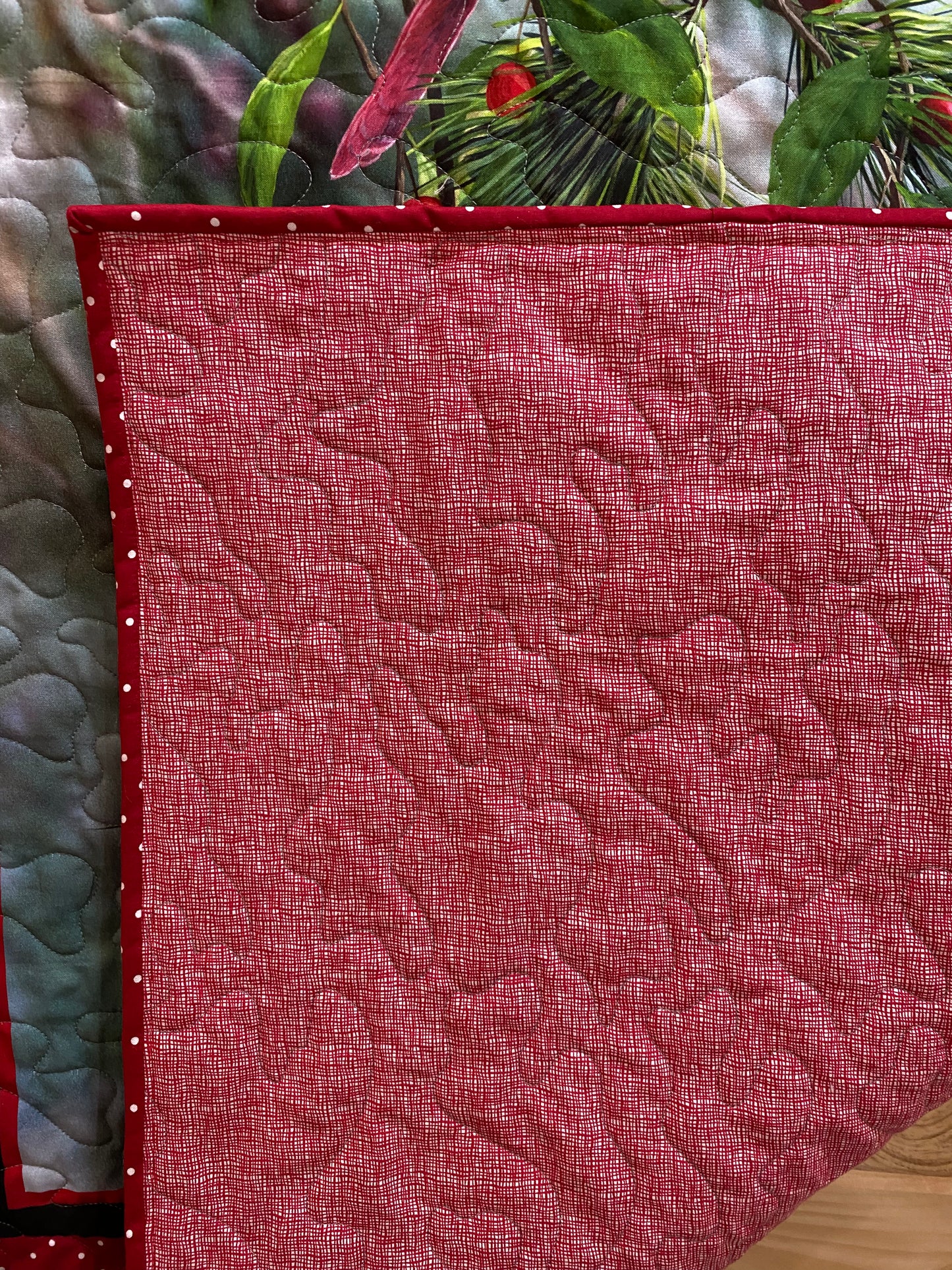 Quilt. Cardinals and Chickadee on a Tree Branch