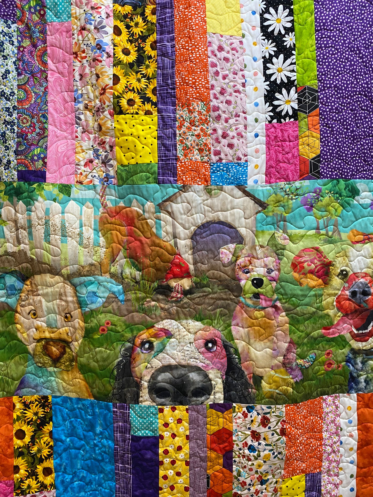 Quilt. Raising the Woof! Dog Quilt.