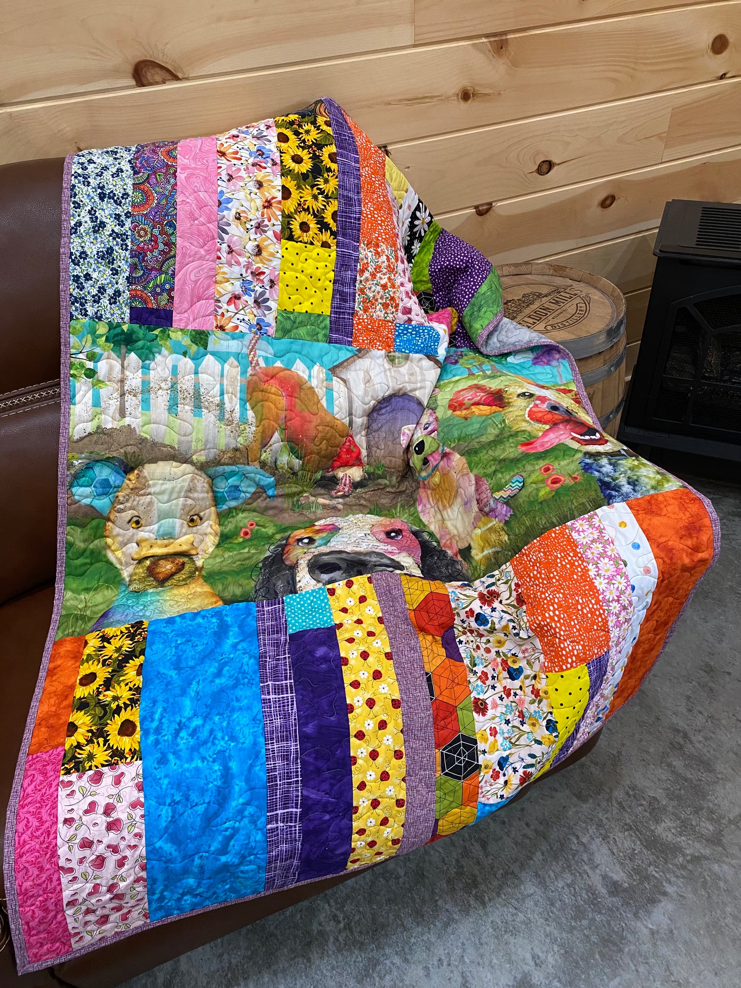 Quilt. Raising the Woof! Dog Quilt.