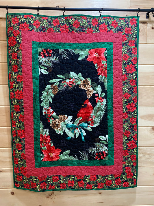 Quilt. Cardinal in Wreath. Cardinal Celebration.