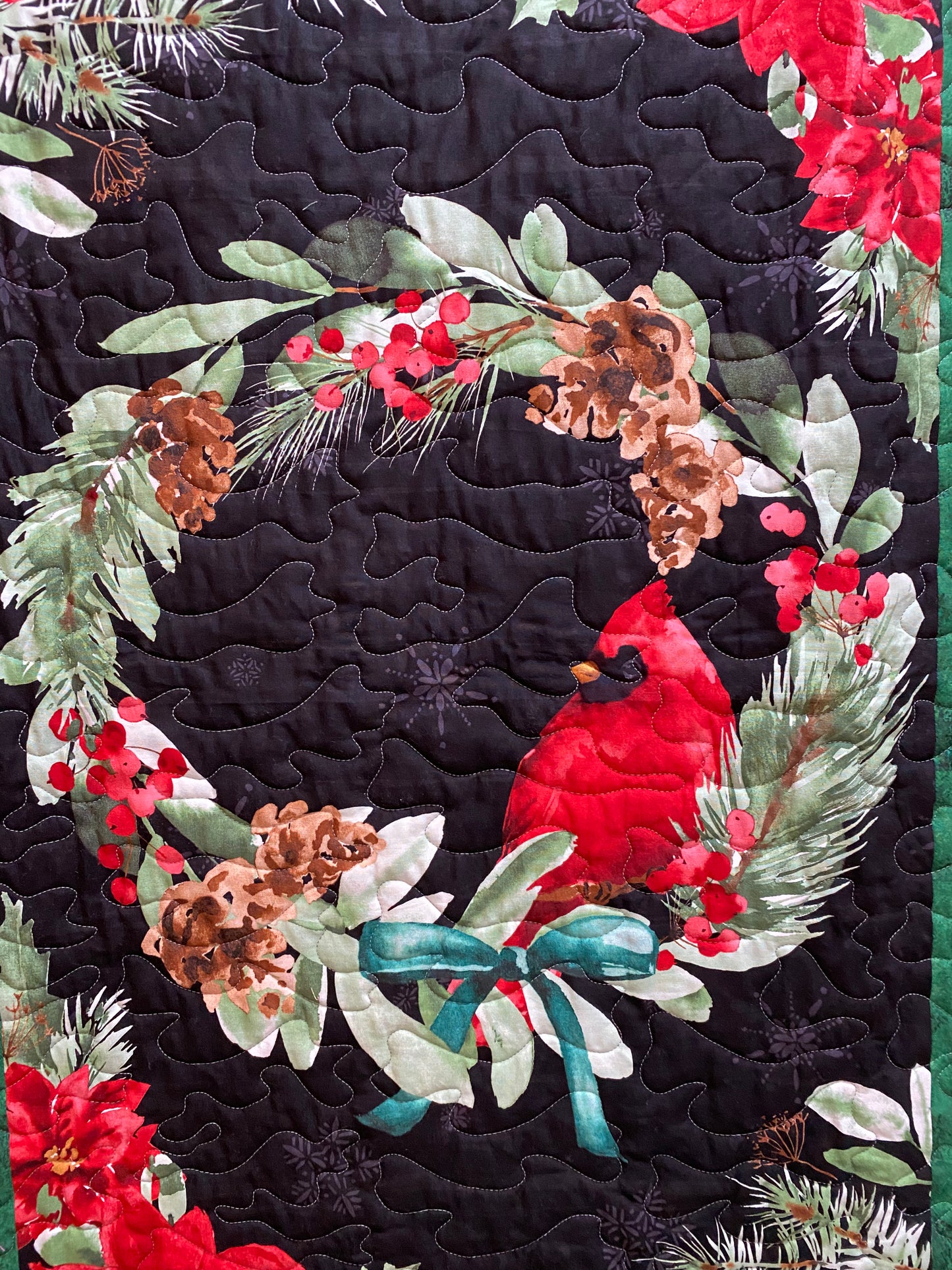 Quilt. Cardinal in Wreath. Cardinal Celebration.